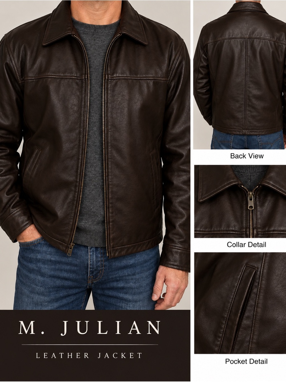 Men's Large Dark Brown Leather Jacket